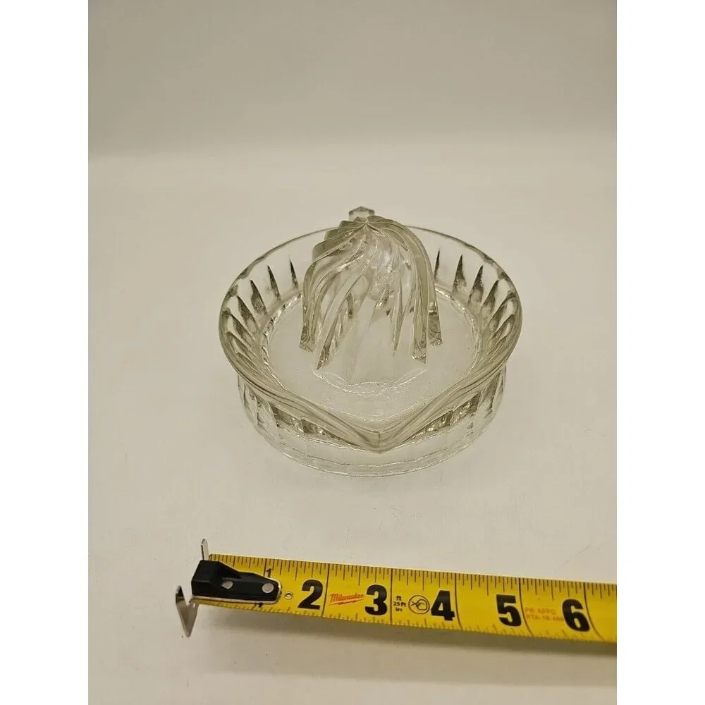 Hazel‎ Atlas Glass Criss Cross Vintage Juicer with Handle Footed Clear
